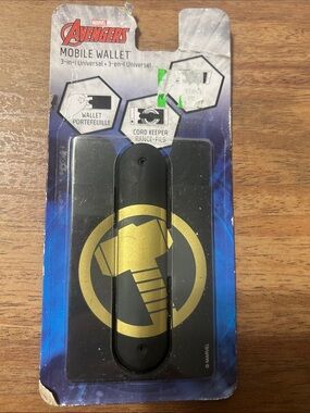 Marvel Mobile Wallet & Cord Keeper — Black and Gold Thor Hammer